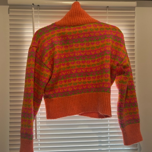 Zara Orange and Pink Cowl Neck Sweater with Fair Isle Pattern - Picture 2 of 2